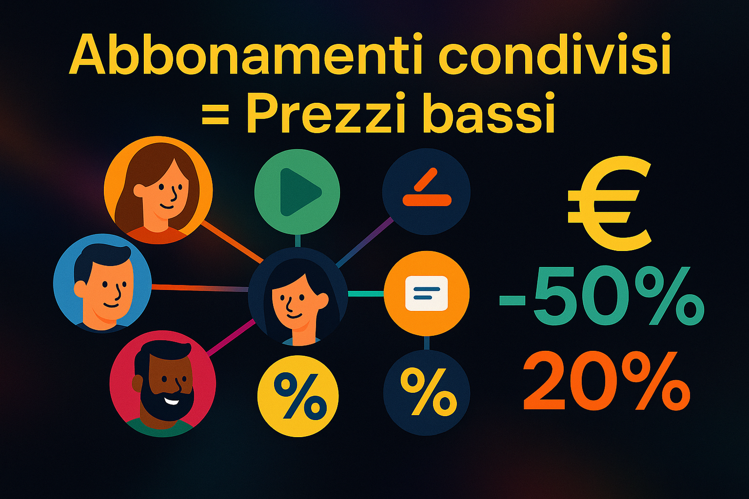 Immagine promozionale con sfondo scuro per abbonamenti condivisi
